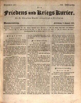 Der Friedens- u. Kriegs-Kurier (Nürnberger Friedens- und Kriegs-Kurier) Donnerstag 2. August 1832