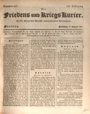 Der Friedens- u. Kriegs-Kurier (Nürnberger Friedens- und Kriegs-Kurier) Freitag 10. August 1832