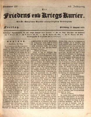 Der Friedens- u. Kriegs-Kurier (Nürnberger Friedens- und Kriegs-Kurier) Freitag 24. August 1832