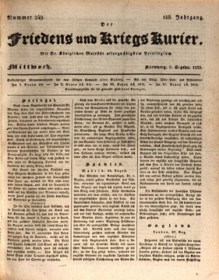 Der Friedens- u. Kriegs-Kurier (Nürnberger Friedens- und Kriegs-Kurier) Mittwoch 5. September 1832