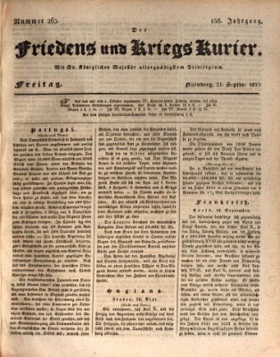 Der Friedens- u. Kriegs-Kurier (Nürnberger Friedens- und Kriegs-Kurier) Freitag 21. September 1832