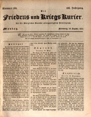 Der Friedens- u. Kriegs-Kurier (Nürnberger Friedens- und Kriegs-Kurier) Montag 24. September 1832