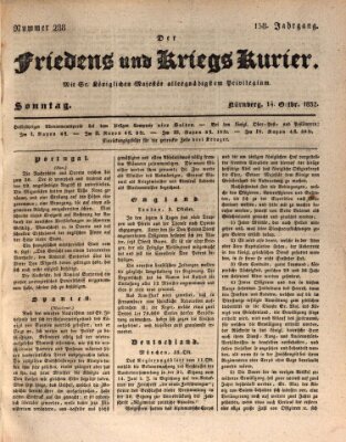 Der Friedens- u. Kriegs-Kurier (Nürnberger Friedens- und Kriegs-Kurier) Sonntag 14. Oktober 1832