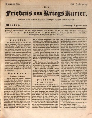 Der Friedens- u. Kriegs-Kurier (Nürnberger Friedens- und Kriegs-Kurier) Montag 5. November 1832