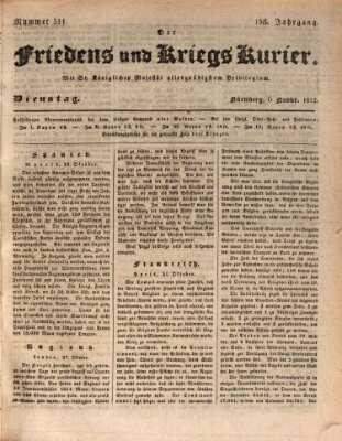 Der Friedens- u. Kriegs-Kurier (Nürnberger Friedens- und Kriegs-Kurier) Dienstag 6. November 1832