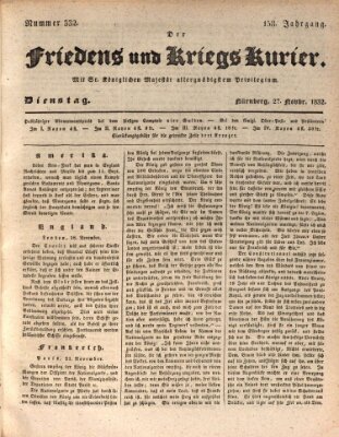 Der Friedens- u. Kriegs-Kurier (Nürnberger Friedens- und Kriegs-Kurier) Dienstag 27. November 1832