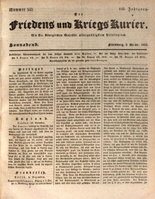 Der Friedens- u. Kriegs-Kurier (Nürnberger Friedens- und Kriegs-Kurier) Samstag 8. Dezember 1832