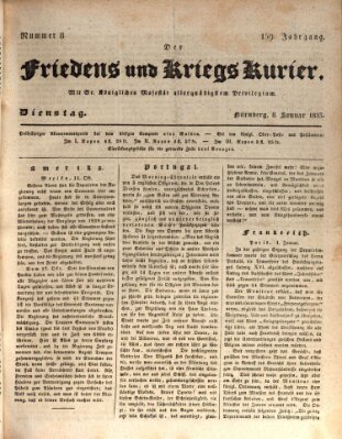 Der Friedens- u. Kriegs-Kurier (Nürnberger Friedens- und Kriegs-Kurier) Dienstag 8. Januar 1833