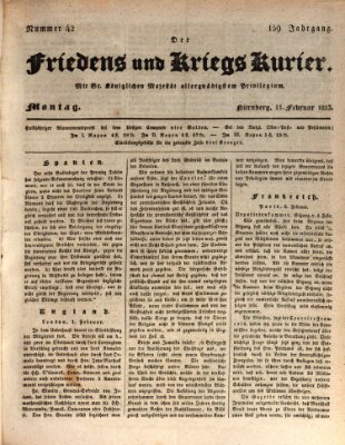 Der Friedens- u. Kriegs-Kurier (Nürnberger Friedens- und Kriegs-Kurier) Montag 11. Februar 1833