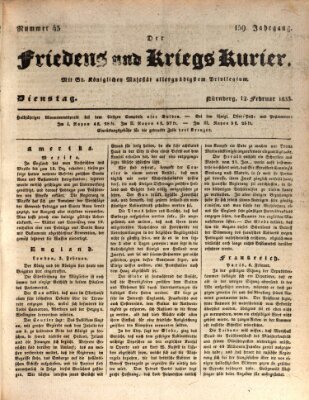 Der Friedens- u. Kriegs-Kurier (Nürnberger Friedens- und Kriegs-Kurier) Dienstag 12. Februar 1833