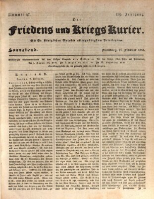 Der Friedens- u. Kriegs-Kurier (Nürnberger Friedens- und Kriegs-Kurier) Samstag 16. Februar 1833