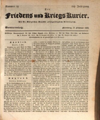 Der Friedens- u. Kriegs-Kurier (Nürnberger Friedens- und Kriegs-Kurier) Donnerstag 28. Februar 1833