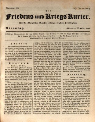 Der Friedens- u. Kriegs-Kurier (Nürnberger Friedens- und Kriegs-Kurier) Dienstag 26. März 1833