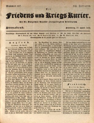 Der Friedens- u. Kriegs-Kurier (Nürnberger Friedens- und Kriegs-Kurier) Samstag 27. April 1833