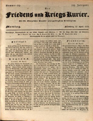 Der Friedens- u. Kriegs-Kurier (Nürnberger Friedens- und Kriegs-Kurier) Montag 29. April 1833