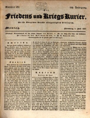 Der Friedens- u. Kriegs-Kurier (Nürnberger Friedens- und Kriegs-Kurier) Montag 1. Juli 1833