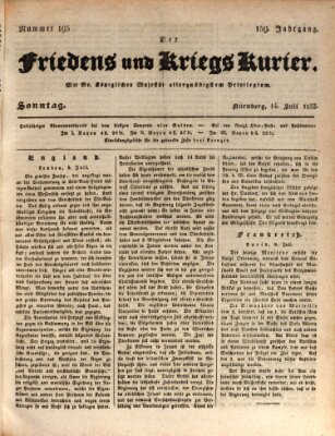 Der Friedens- u. Kriegs-Kurier (Nürnberger Friedens- und Kriegs-Kurier) Sonntag 14. Juli 1833