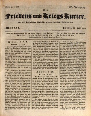 Der Friedens- u. Kriegs-Kurier (Nürnberger Friedens- und Kriegs-Kurier) Montag 22. Juli 1833