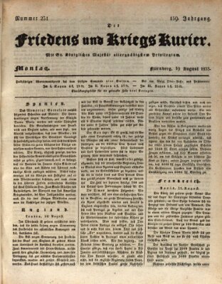 Der Friedens- u. Kriegs-Kurier (Nürnberger Friedens- und Kriegs-Kurier) Montag 19. August 1833