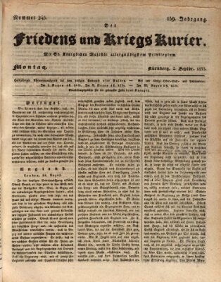 Der Friedens- u. Kriegs-Kurier (Nürnberger Friedens- und Kriegs-Kurier) Montag 2. September 1833