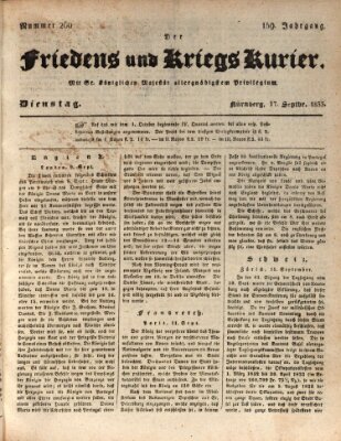 Der Friedens- u. Kriegs-Kurier (Nürnberger Friedens- und Kriegs-Kurier) Dienstag 17. September 1833