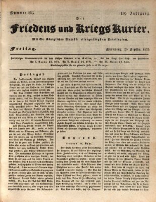 Der Friedens- u. Kriegs-Kurier (Nürnberger Friedens- und Kriegs-Kurier) Freitag 20. September 1833