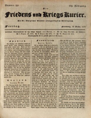 Der Friedens- u. Kriegs-Kurier (Nürnberger Friedens- und Kriegs-Kurier) Freitag 18. Oktober 1833