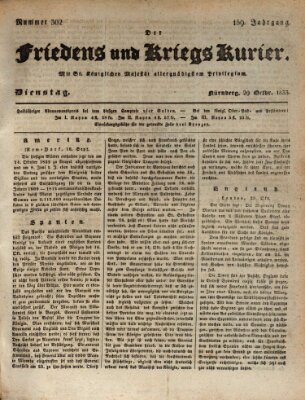 Der Friedens- u. Kriegs-Kurier (Nürnberger Friedens- und Kriegs-Kurier) Dienstag 29. Oktober 1833