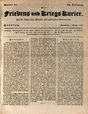 Der Friedens- u. Kriegs-Kurier (Nürnberger Friedens- und Kriegs-Kurier) Sonntag 1. Dezember 1833