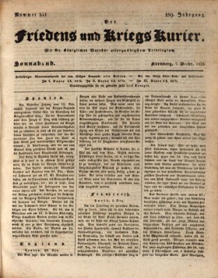 Der Friedens- u. Kriegs-Kurier (Nürnberger Friedens- und Kriegs-Kurier) Samstag 7. Dezember 1833