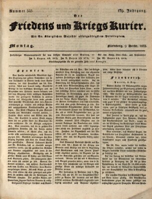 Der Friedens- u. Kriegs-Kurier (Nürnberger Friedens- und Kriegs-Kurier) Montag 9. Dezember 1833