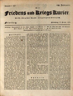 Der Friedens- u. Kriegs-Kurier (Nürnberger Friedens- und Kriegs-Kurier) Freitag 13. Dezember 1833