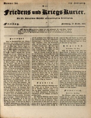 Der Friedens- u. Kriegs-Kurier (Nürnberger Friedens- und Kriegs-Kurier) Freitag 20. Dezember 1833