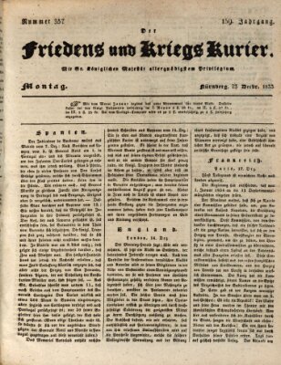 Der Friedens- u. Kriegs-Kurier (Nürnberger Friedens- und Kriegs-Kurier) Montag 23. Dezember 1833