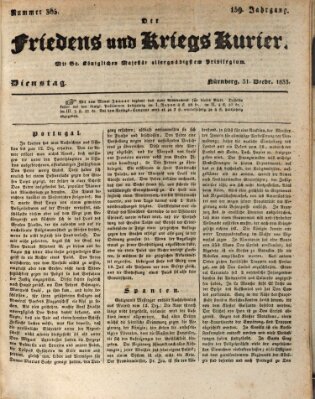 Der Friedens- u. Kriegs-Kurier (Nürnberger Friedens- und Kriegs-Kurier) Dienstag 31. Dezember 1833