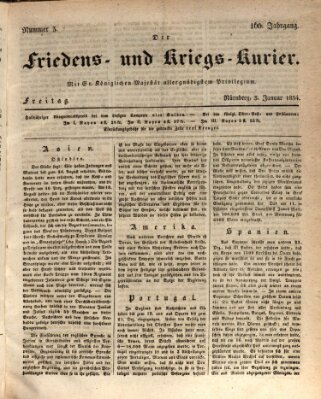 Der Friedens- u. Kriegs-Kurier (Nürnberger Friedens- und Kriegs-Kurier) Freitag 3. Januar 1834