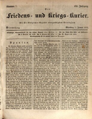 Der Friedens- u. Kriegs-Kurier (Nürnberger Friedens- und Kriegs-Kurier) Dienstag 7. Januar 1834