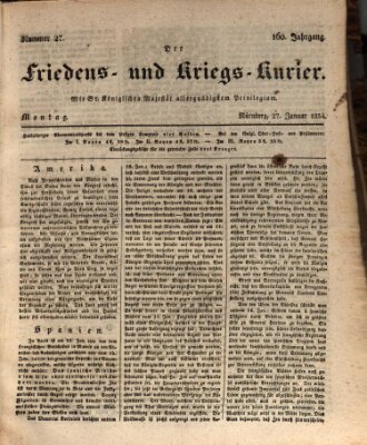 Der Friedens- u. Kriegs-Kurier (Nürnberger Friedens- und Kriegs-Kurier) Montag 27. Januar 1834