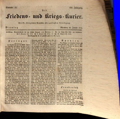 Der Friedens- u. Kriegs-Kurier (Nürnberger Friedens- und Kriegs-Kurier) Dienstag 28. Januar 1834