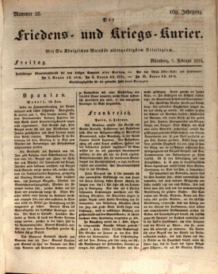 Der Friedens- u. Kriegs-Kurier (Nürnberger Friedens- und Kriegs-Kurier) Freitag 7. Februar 1834