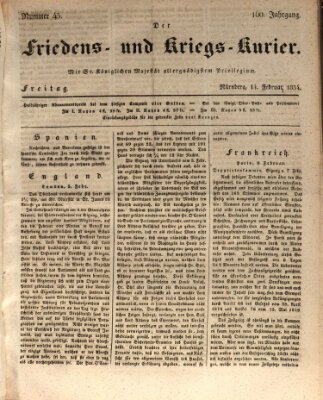 Der Friedens- u. Kriegs-Kurier (Nürnberger Friedens- und Kriegs-Kurier) Freitag 14. Februar 1834