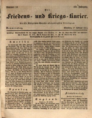 Der Friedens- u. Kriegs-Kurier (Nürnberger Friedens- und Kriegs-Kurier) Donnerstag 27. Februar 1834