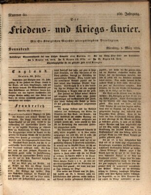 Der Friedens- u. Kriegs-Kurier (Nürnberger Friedens- und Kriegs-Kurier) Samstag 1. März 1834