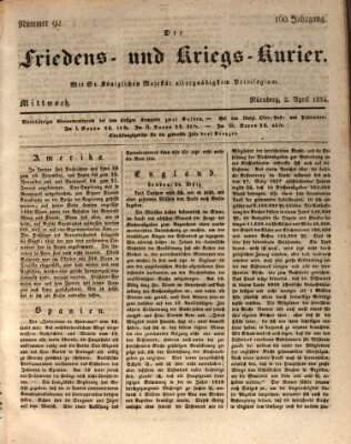 Der Friedens- u. Kriegs-Kurier (Nürnberger Friedens- und Kriegs-Kurier) Mittwoch 2. April 1834