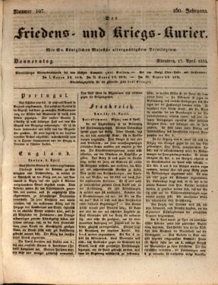 Der Friedens- u. Kriegs-Kurier (Nürnberger Friedens- und Kriegs-Kurier) Donnerstag 17. April 1834