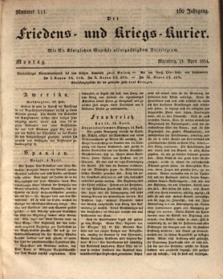 Der Friedens- u. Kriegs-Kurier (Nürnberger Friedens- und Kriegs-Kurier) Montag 21. April 1834