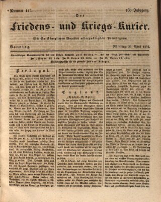 Der Friedens- u. Kriegs-Kurier (Nürnberger Friedens- und Kriegs-Kurier) Sonntag 27. April 1834