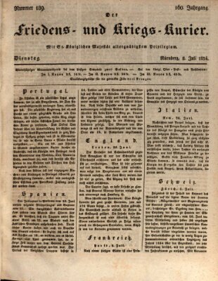 Der Friedens- u. Kriegs-Kurier (Nürnberger Friedens- und Kriegs-Kurier) Dienstag 8. Juli 1834