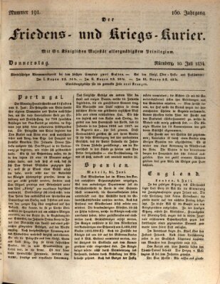 Der Friedens- u. Kriegs-Kurier (Nürnberger Friedens- und Kriegs-Kurier) Donnerstag 10. Juli 1834