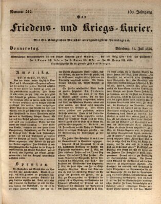 Der Friedens- u. Kriegs-Kurier (Nürnberger Friedens- und Kriegs-Kurier) Donnerstag 31. Juli 1834